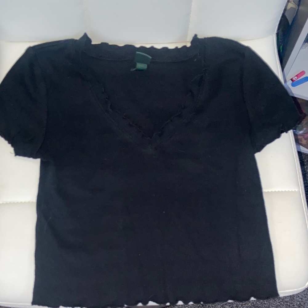 Wild Fable Black Ribbed and Ruffled Crop Top